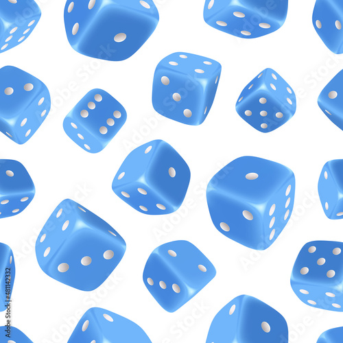 Gaming dice pattern. Casino design geometrical pattern with pictures of 3d cubes symbols of lucky players for gambling decent vector seamless background