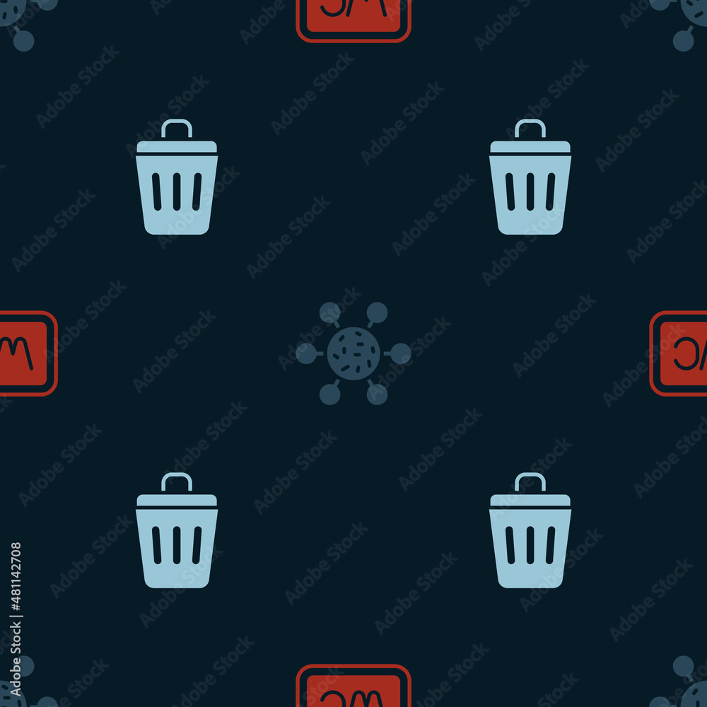 Set Toilet, Bacteria and Trash can on seamless pattern. Vector Set Toilet, Bacteria and Trash can on seamless pattern. Vector