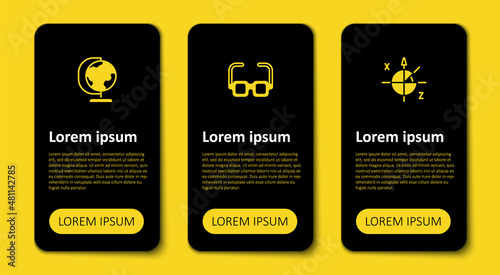 Set Trigonometric circle, Glasses and Earth globe. Business infographic template. Vector