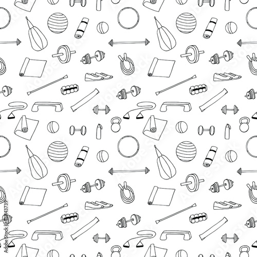 Fitness background, vector illustration, hand drawing