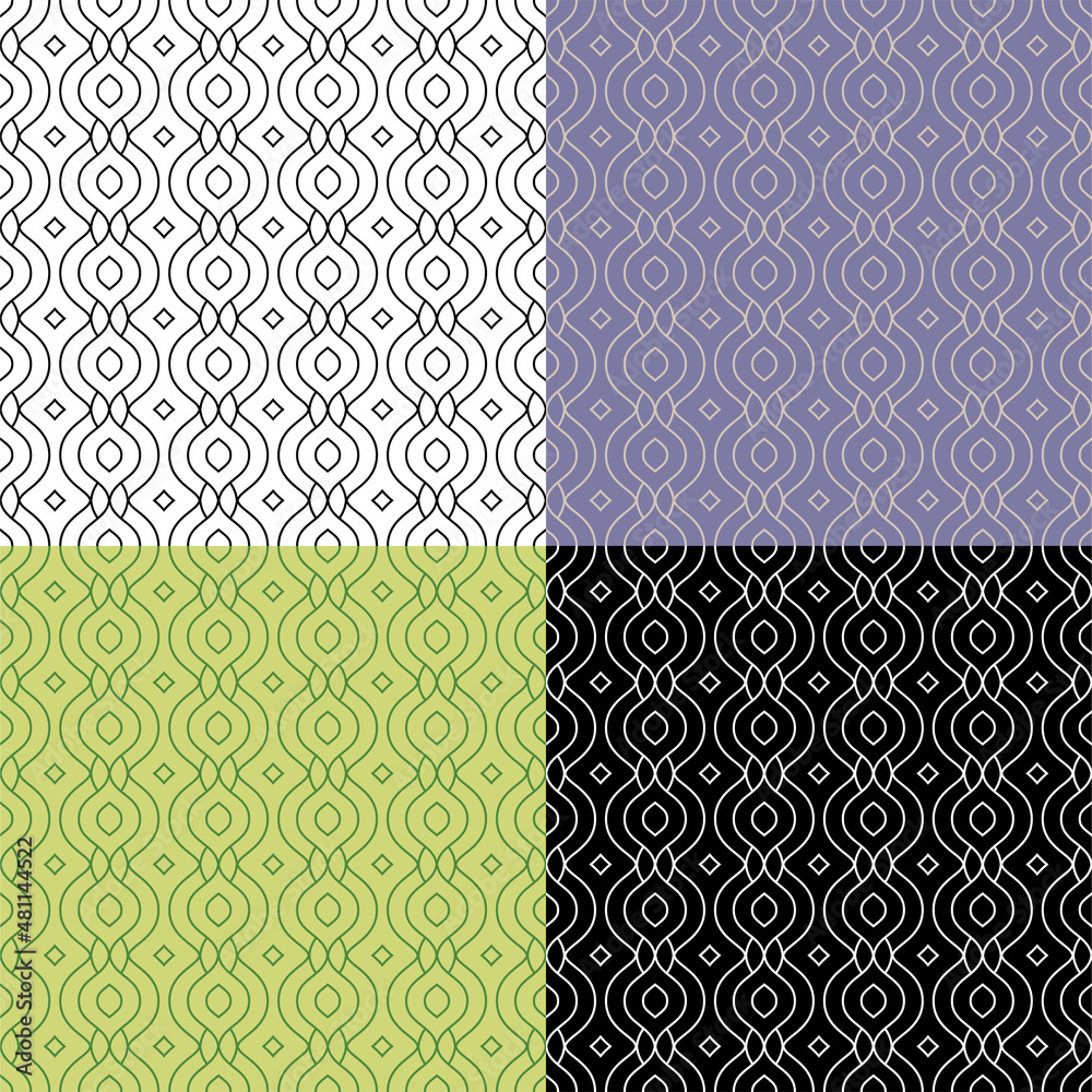 Set of arabic geometric SEAMLESS patterns with lines and rhombus. Ornates for decoration and printing on fabric. Design element. Vector