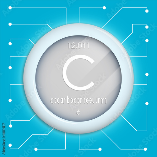 Realistic button with carboneum symbol. Chemical element is hydrogen. Vector isolated on white background photo