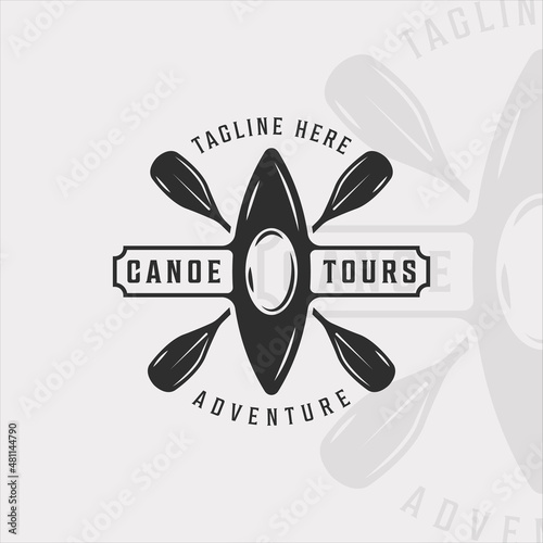 kayak or canoe and paddle logo vintage vector illustration template icon graphic design. kayaking or rowing sign or symbol for business sport and travel