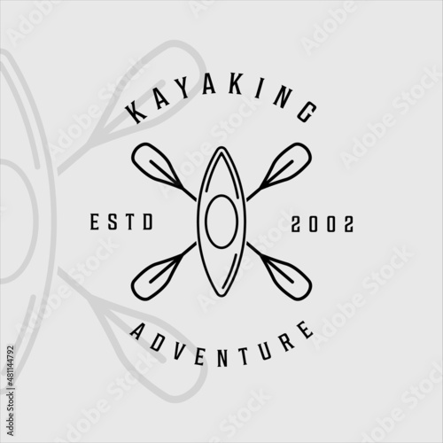 kayak or canoe and paddle logo line art simple minimalist vector illustration template icon graphic design. kayaking or rowing sign or symbol for business sport and travel