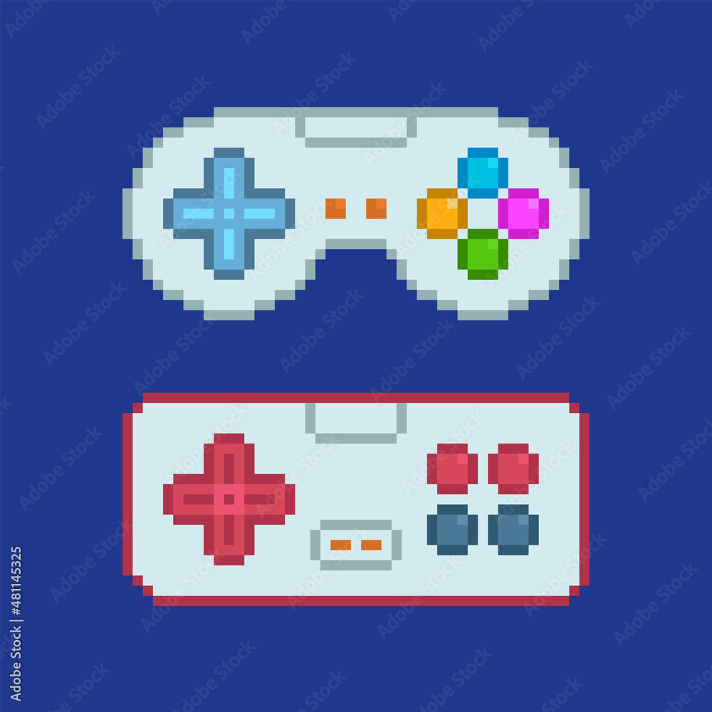 Vector Pixel Art gamepad icos for 8-bit console retro video game design.  Pixel game controller and navigation Stock-Vektorgrafik | Adobe Stock