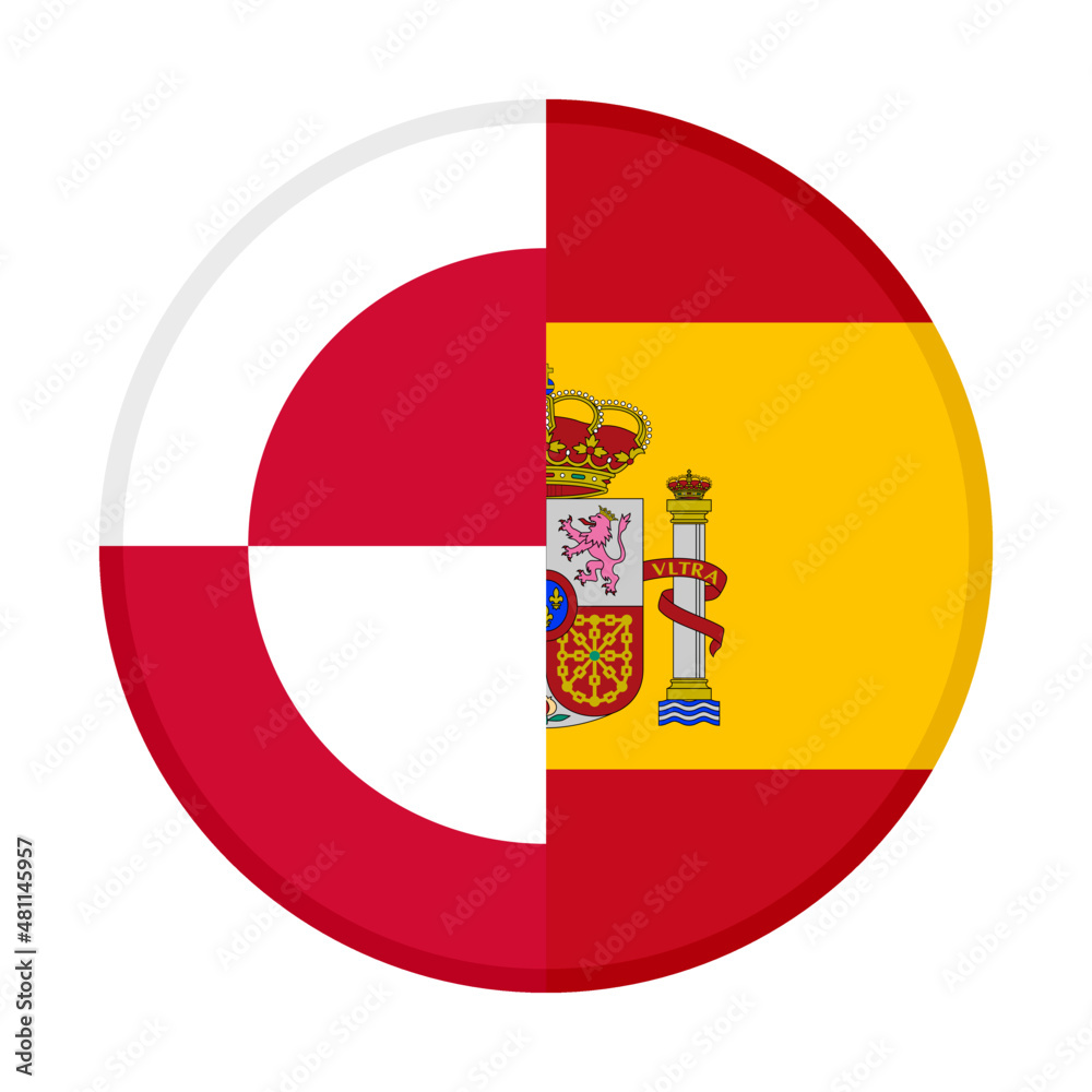 Obraz premium round icon with greenland and spain flags. vector illustration isolated on white background