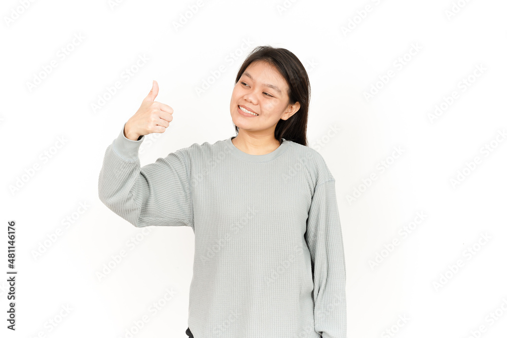 Showing Thumbs up Of Beautiful Asian Woman Isolated On White Background Showing Thumbs up Of Beautiful Asian Woman Isolated On White Background