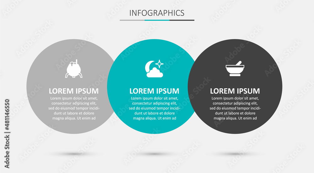 Fototapeta premium Set Moon and stars, Witch cauldron and . Business infographic template. Vector