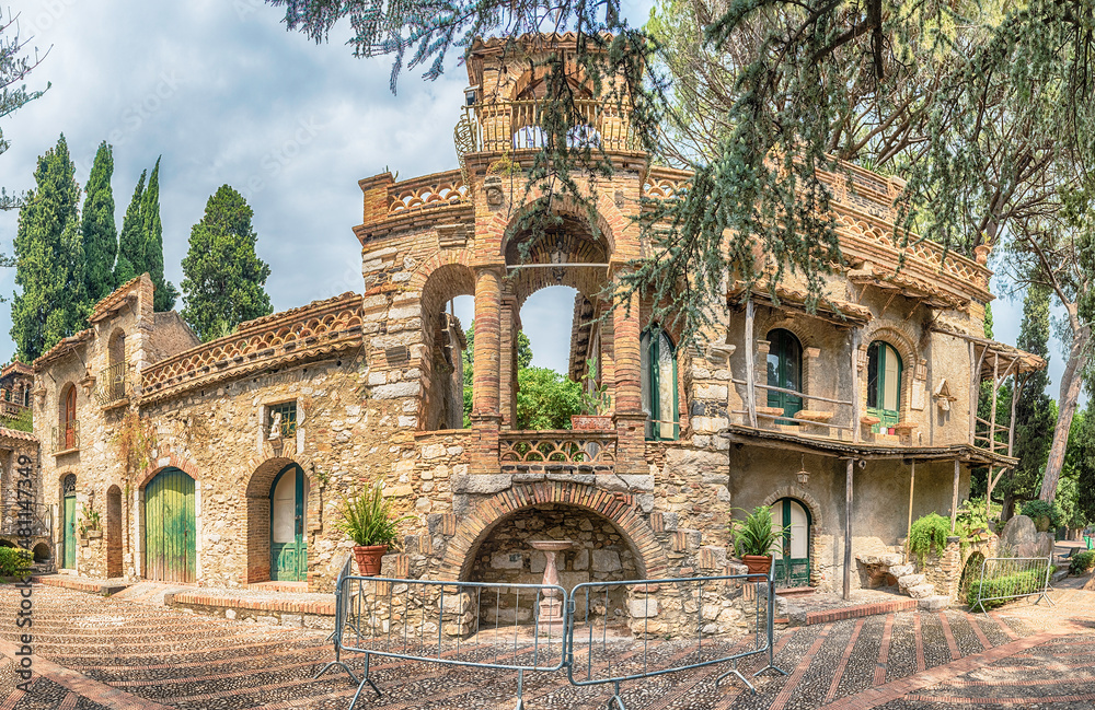 Historic pavilion inside the public garden of Taormina, Sicily, Italy