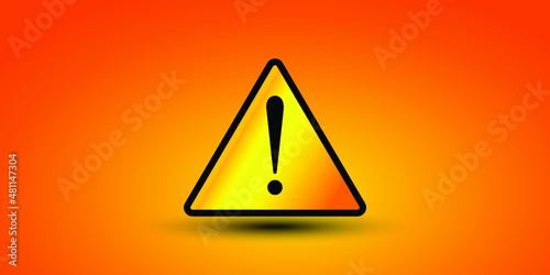 Yellow warning icon, sign, symbol or alert safety danger caution button. Exclamation symbol. Sign with shadow isolated on yellow background. Vector EPS 10
