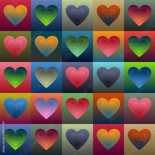 Colored hearts - a pattern for design, creativity and holidays. Background for valentines and weddings.