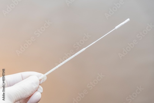 Hand holding quick flu test swab