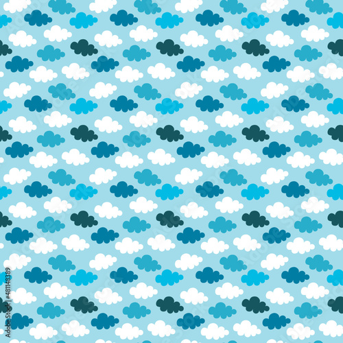 Wallpaper Mural Hand-drawn seamless pattern with cute clouds on a sky blue background. Torontodigital.ca