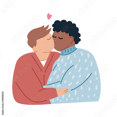 Plus Size, overweight Couple  Gay in love, hand draw cartoon flat vector illustration for LGBT and Pride day concept.