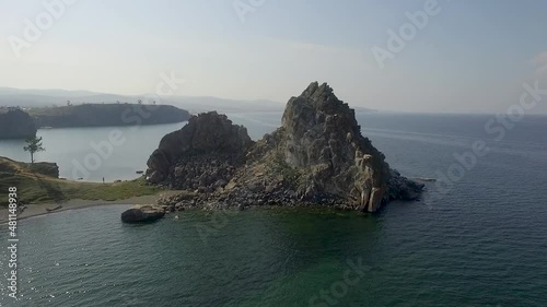 ProRes. Lake Baikal. Olkhon Island. The heart of the island is Shamanka Rock. Poleslok Khuzhir. Summer shooting from a drone.