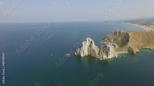 ProRes. Lake Baikal. Olkhon Island. The heart of the island is Shamanka Rock. Poleslok Khuzhir. Summer shooting from a drone.