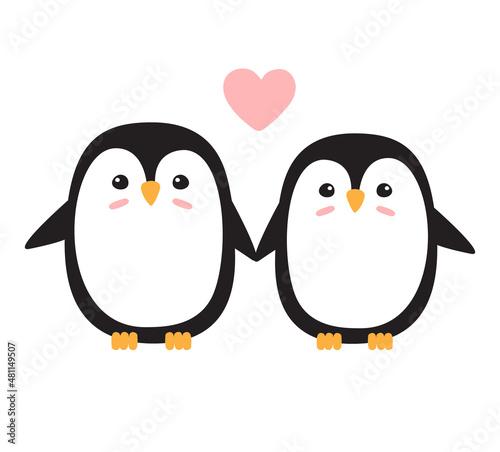 Vector flat couple of penguins with heart isolated on white background