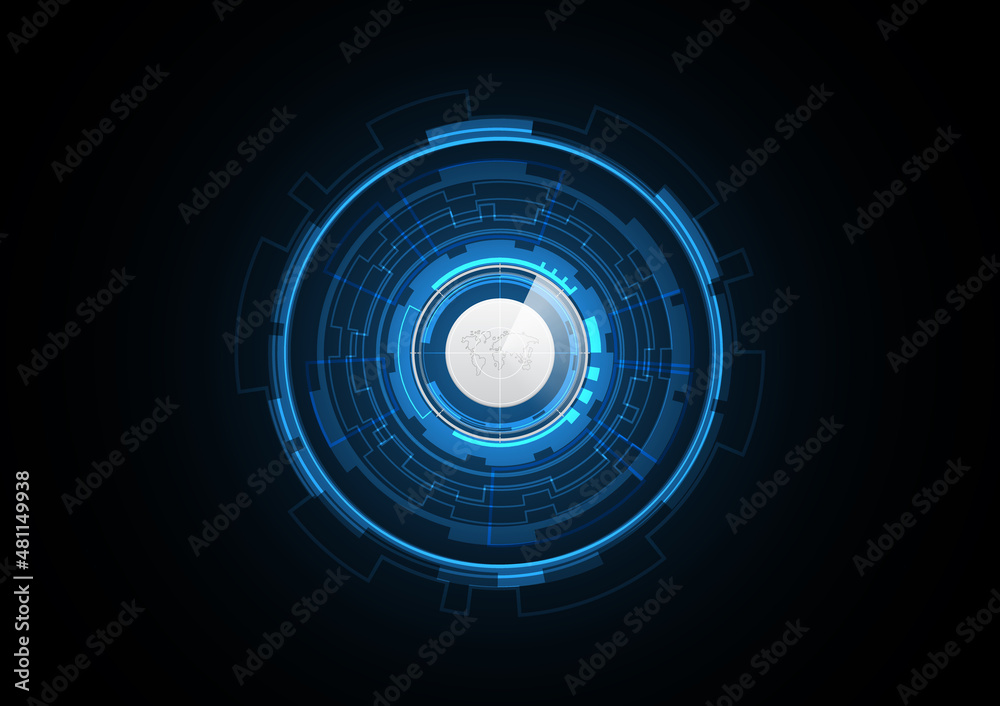 Technology abstract future world map button radar security circle ...