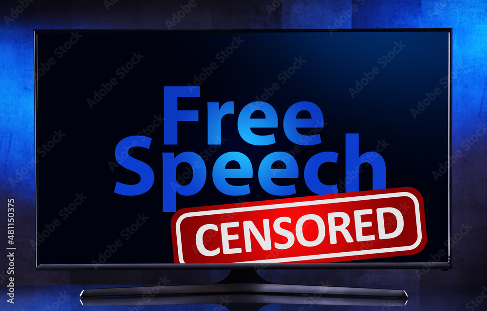 Flat-screen TV set with the sign of censorship in the mass media