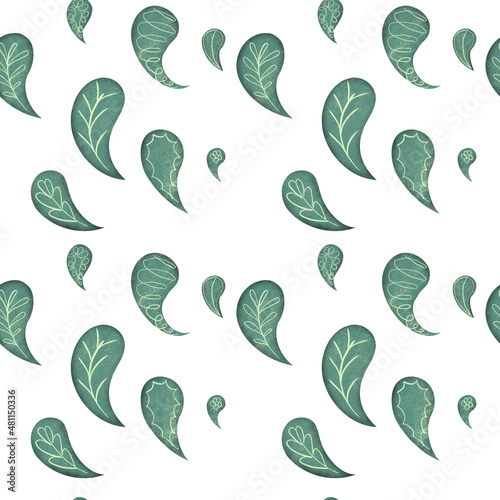 Paisley cucumbers seamless hand-drawn pattern ornament. For decoration of wallpaper, textiles and backgrounds.