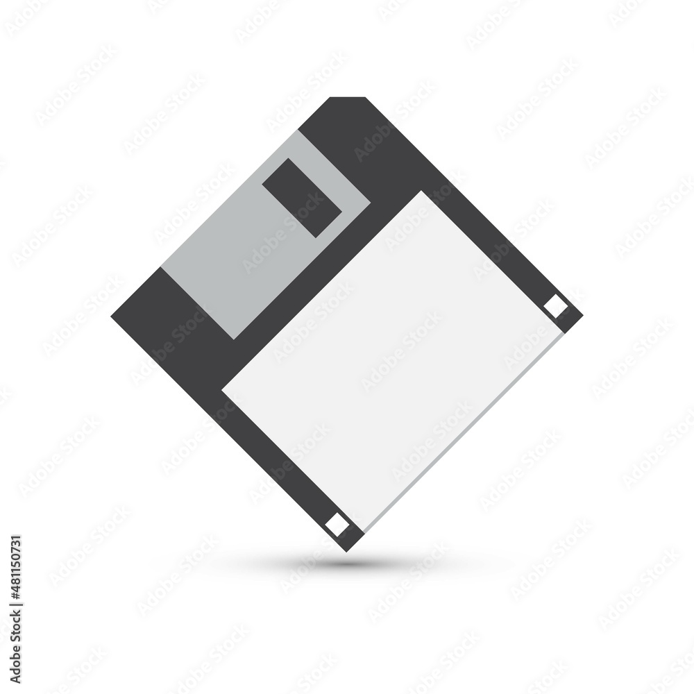 The front of an old computer floppy disk on a white background The front of an old computer floppy disk on a white background