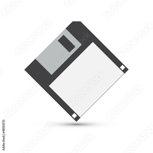 The front of an old computer floppy disk on a white background