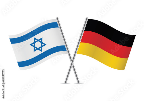 Israel and Germany flags. Israeli and German flags isolated on white background. Vector illustration.