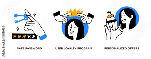 Loyalty program - set of business concept illustrations. People getting gifts and personalized offers