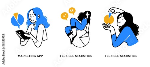 Data analisys mobile market applications - set of business concept illustrations. Flexible statistics