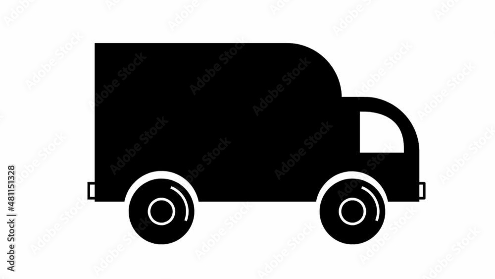 Animated icon of delivery car. Black truck rides. Concept of delivery, moving, logistic, trucking, shipping. Looped video. Vector illustration isolated on white background. Animated icon of delivery car. Black truck rides. Concept of delivery, moving, logistic, trucking, shipping. Looped video. Vector illustration isolated on white background.