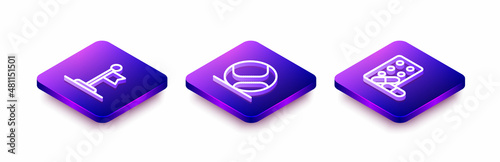 Set Isometric line Flag, Baseball ball and Sports doping with dumbbell icon. Vector
