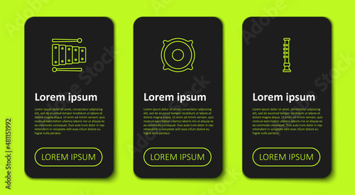 Set line Xylophone, Stereo speaker and Flute. Business infographic template. Vector
