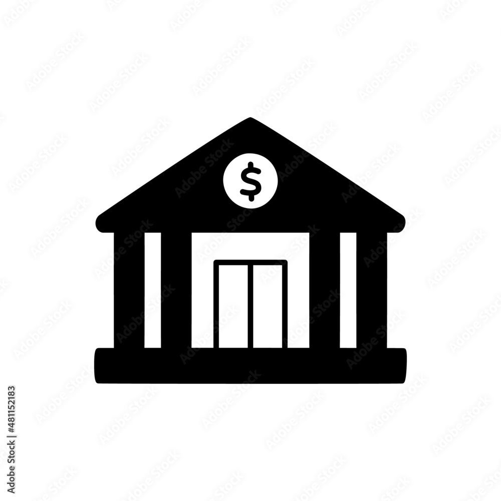 Bank Build Icon in black flat glyph, filled style isolated on white background Bank Build Icon in black flat glyph, filled style isolated on white background