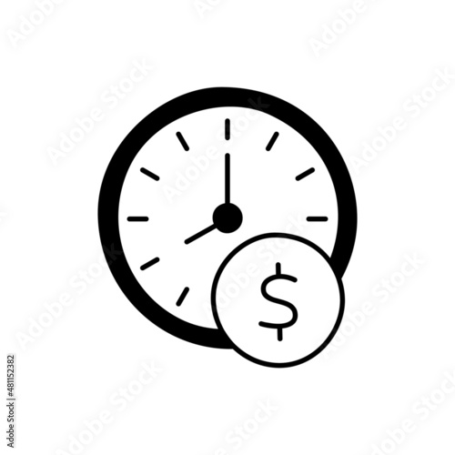 Time is money Icon in black flat glyph, filled style isolated on white background