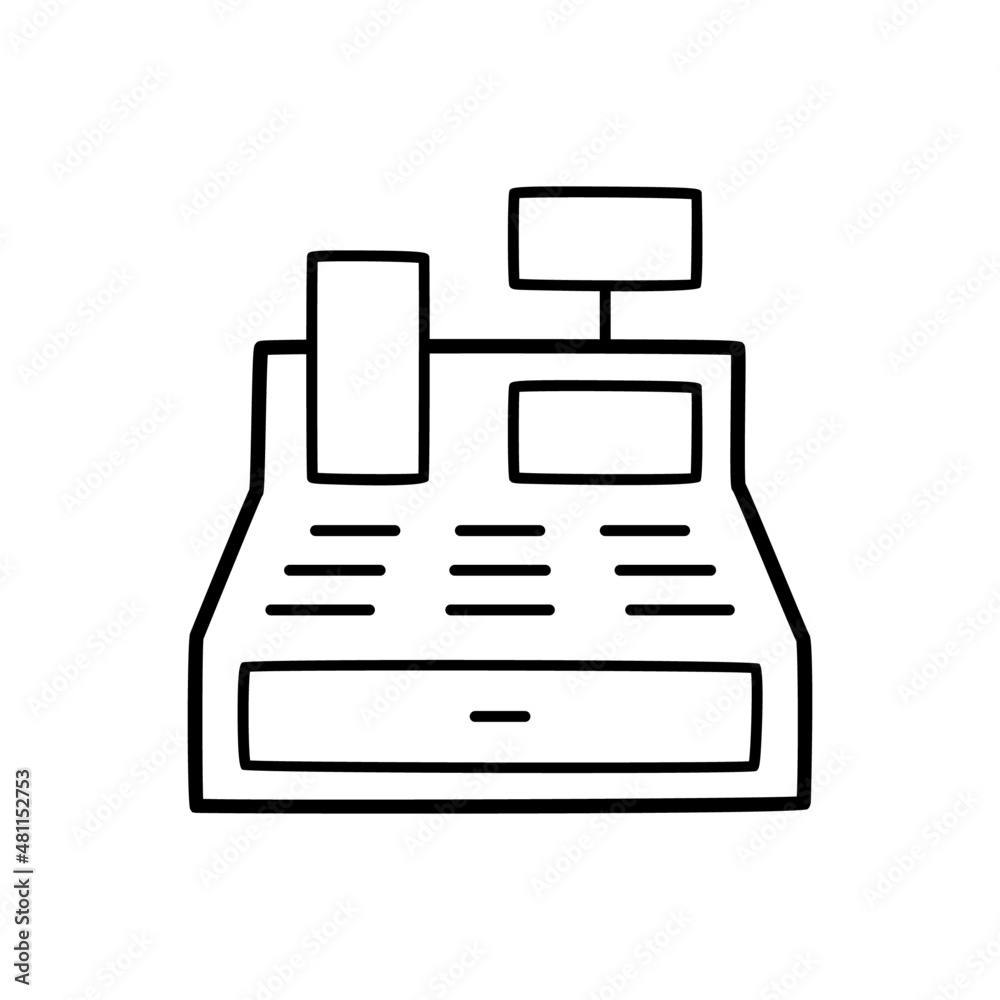 Cash Register Icon in black line style icon, style isolated on white background Cash Register Icon in black line style icon, style isolated on white background