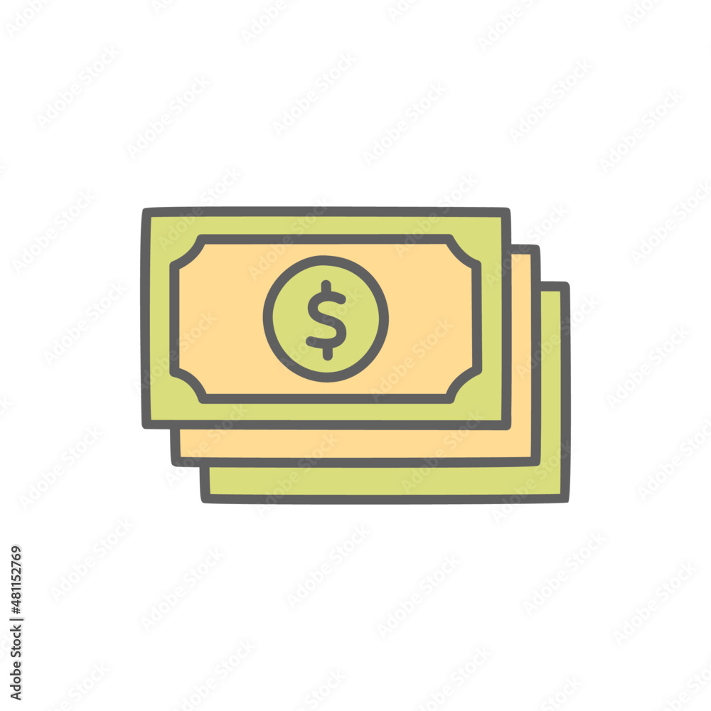 Money Icon in color icon, isolated on white background Money Icon in color icon, isolated on white background