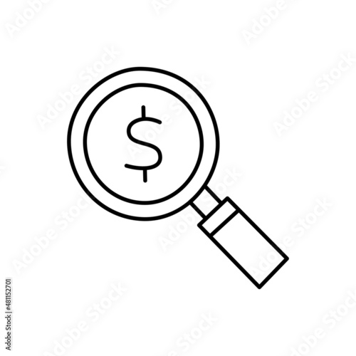 Dollar Search Icon in black line style icon, style isolated on white background