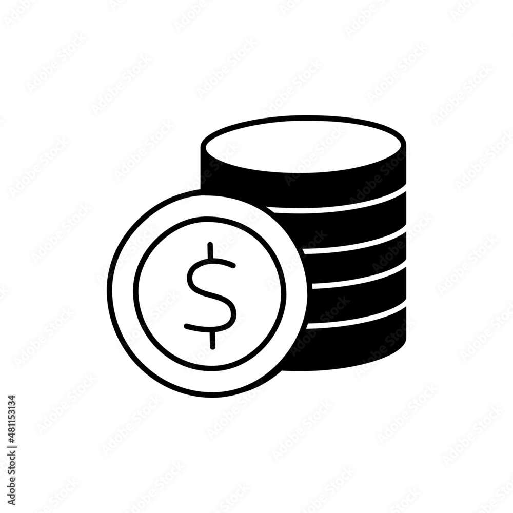 Coins Icon in black flat glyph, filled style isolated on white background Coins Icon in black flat glyph, filled style isolated on white background