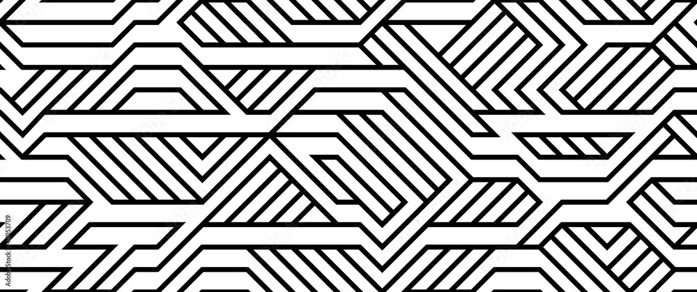 Tech style seamless linear pattern vector, monochrome circuit board lines endless background wallpaper image, black and white geometric design techno micro picture.