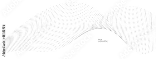 Grey dots in motion vector abstract background, particles array wavy flow, curve lines of points in movement, technology and science illustration. © Sylverarts