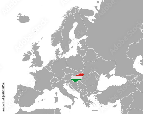 Karte und Fahne von Ungarn in Europa