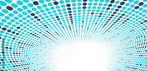 Dotted vector abstract background, blue dots in perspective flow, multimedia information theme, big data technology image, cool backdrop.