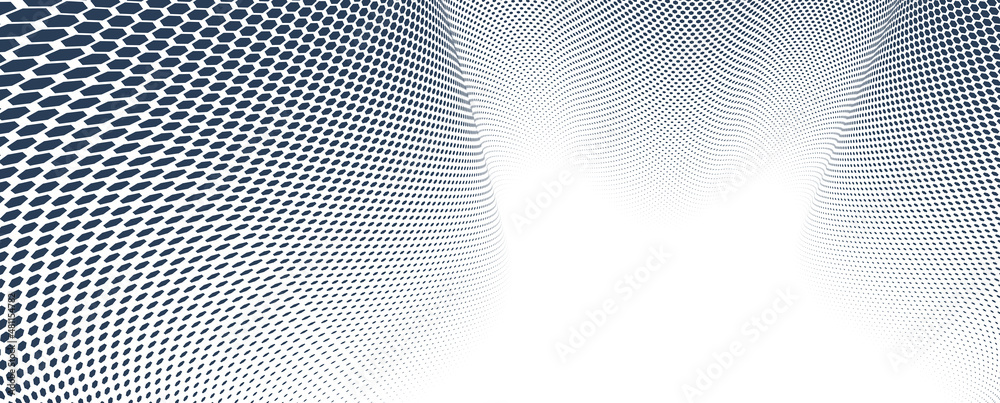 Black dots in 3D perspective vector abstract background, monochrome dotted pattern cool design, wave stream of science technology or business blank template for ads. Black dots in 3D perspective vector abstract background, monochrome dotted pattern cool design, wave stream of science technology or business blank template for ads.