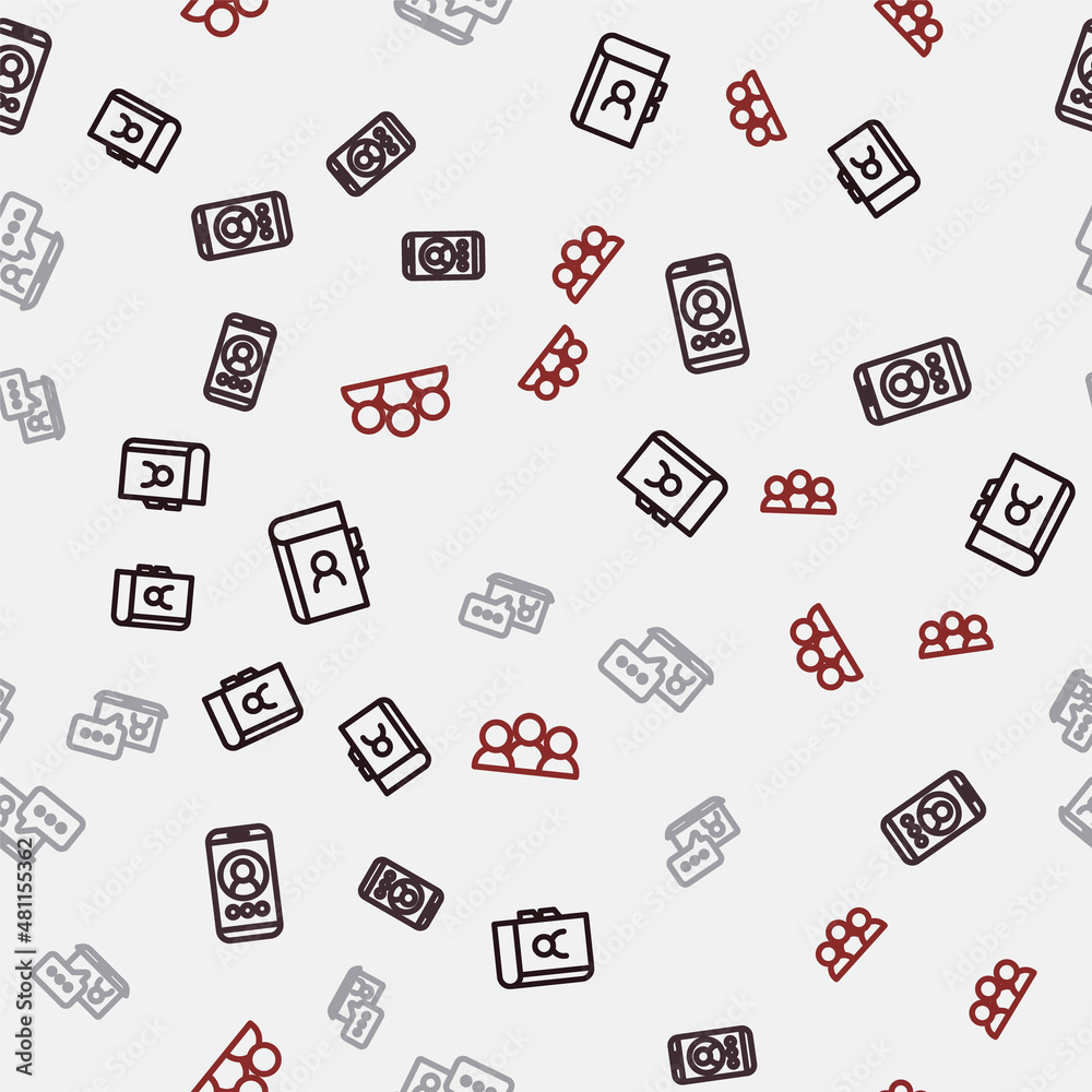 Set line Phone book, Video chat conference, and Meeting on seamless pattern. Vector Set line Phone book, Video chat conference, and Meeting on seamless pattern. Vector
