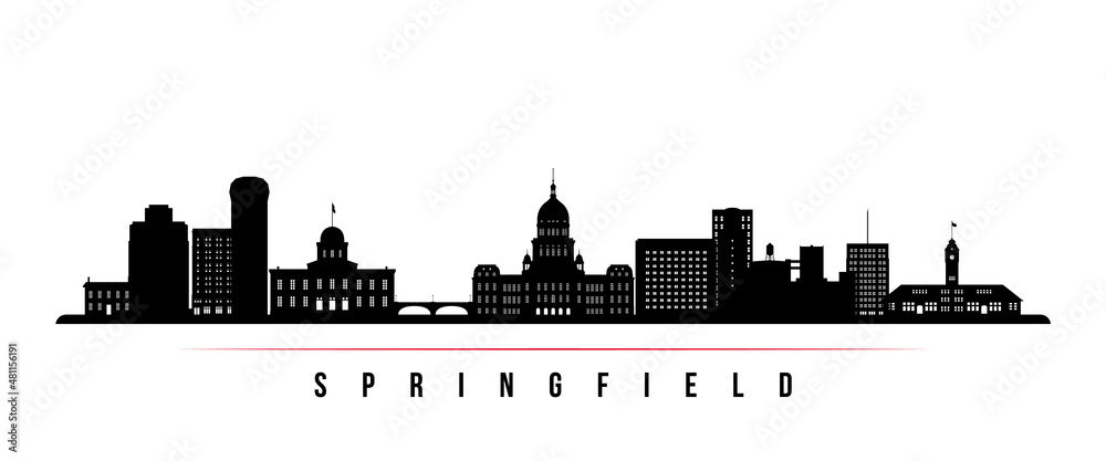 Springfield skyline horizontal banner. Black and white silhouette of Springfield, Ilinois. Vector template for your design. - obrazy, fototapety, plakaty 