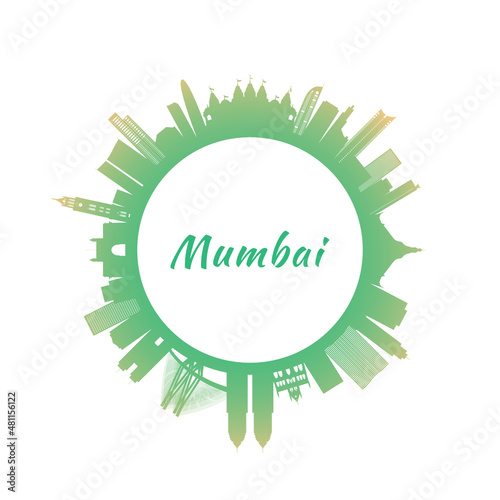 Mumbai skyline with colorful buildings. Circle style. Vector illustration.