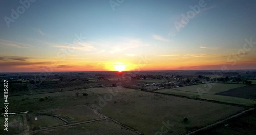 aerial view of a beautiful sunset in the countryside, in the province of buenos aires, argentina.
