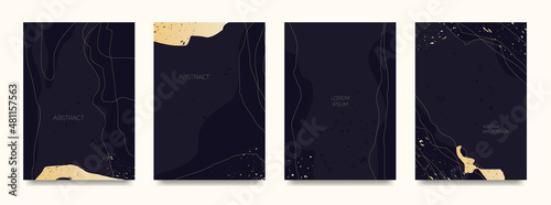 Set of abstract creative backgrounds with golden splashes.