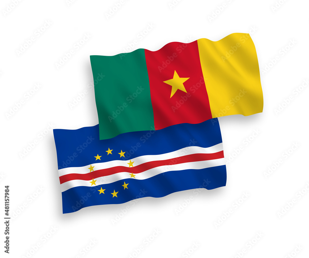Flags of Republic of Cabo Verde and Cameroon on a white background Flags of Republic of Cabo Verde and Cameroon on a white background