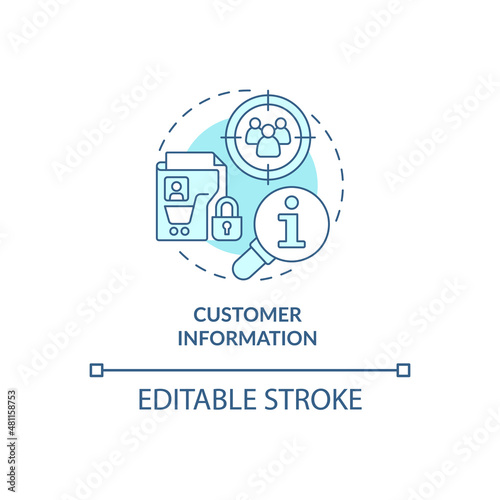 Customer information turquoise concept icon. Collect data of buyer needs abstract idea thin line illustration. Isolated outline drawing. Editable stroke. Roboto-Medium, Myriad Pro-Bold fonts used